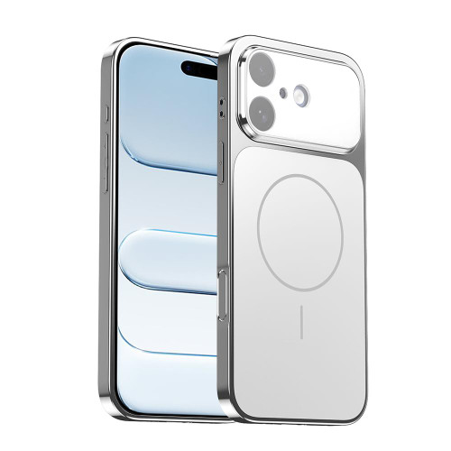 iPhone 17 Corning Glass Plating Large Window MagSafe Phone Case - Silver