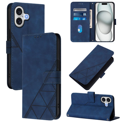iPhone 17 Crossbody 3D Embossed Flip Leather Phone Case - Blue