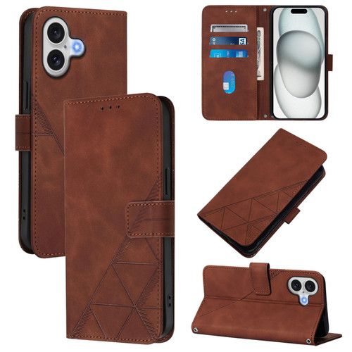 iPhone 17 Crossbody 3D Embossed Flip Leather Phone Case - Brown