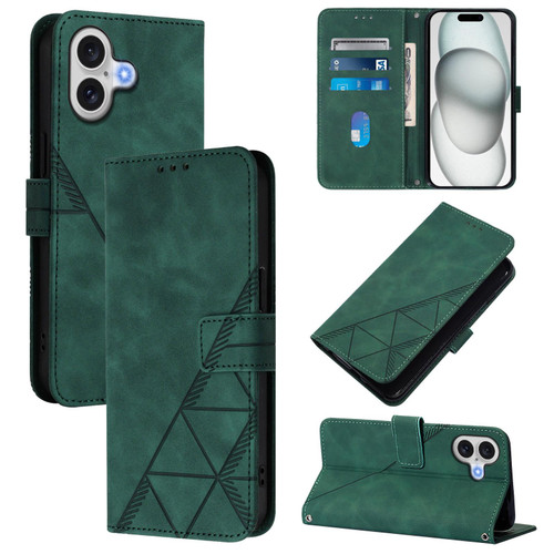 iPhone 17 Crossbody 3D Embossed Flip Leather Phone Case - Dark Green