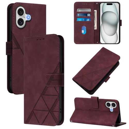 iPhone 17 Crossbody 3D Embossed Flip Leather Phone Case - Wine Red