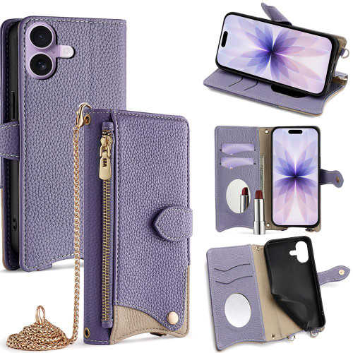 iPhone 17 Crossbody Chain Fishtail Litchi Leather Phone Case - Purple