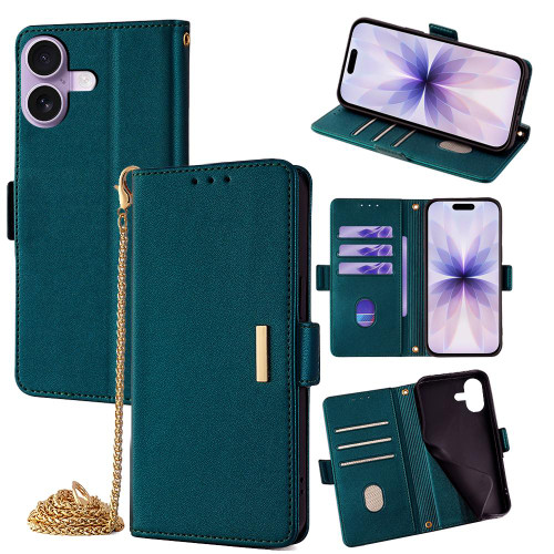 iPhone 17 Crossbody Chain Leather Phone Case - Green