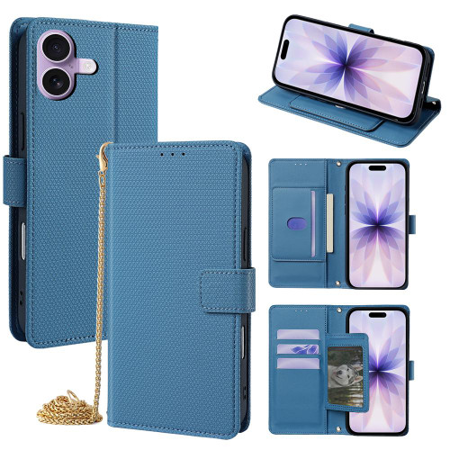 iPhone 17 Crossbody Chain Triangle Leather Phone Case - Blue