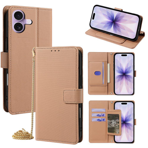 iPhone 17 Crossbody Chain Triangle Leather Phone Case - Brown