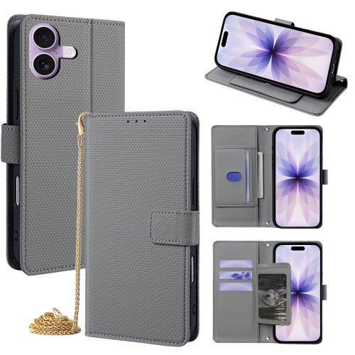 iPhone 17 Crossbody Chain Triangle Leather Phone Case - Grey