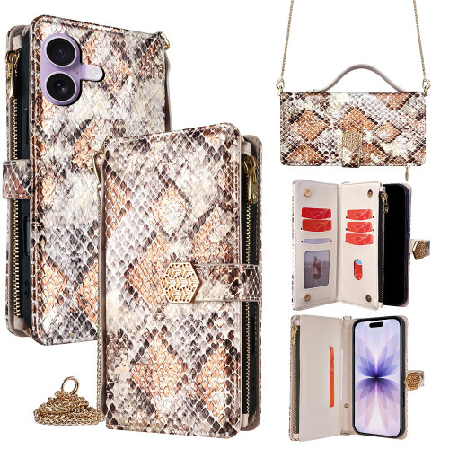 iPhone 17 Crossbody Handle Snake Texture Leather Phone Case - White