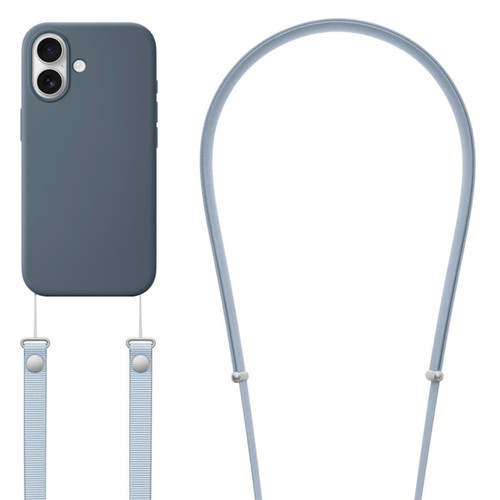 iPhone 17 Crossbody Imitation Nylon Magnetic Liquid Pop-Up Animation Liquid Silicone Phone Case - Anchor Blue