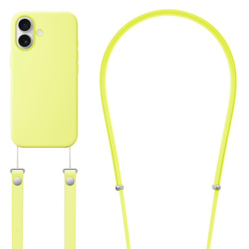 iPhone 17 Crossbody Imitation Nylon Magnetic Liquid Pop-Up Animation Liquid Silicone Phone Case - Fluorescent Green