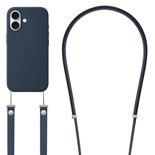 iPhone 17 Crossbody Imitation Nylon Magnetic Liquid Pop-Up Animation Liquid Silicone Phone Case - Midnight