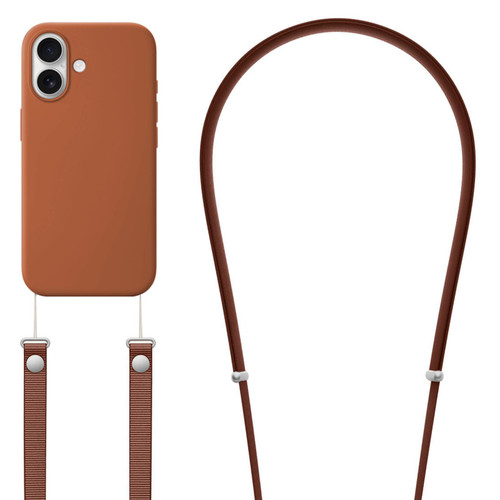 iPhone 17 Crossbody Imitation Nylon Magnetic Liquid Pop-Up Animation Liquid Silicone Phone Case - Terracotta