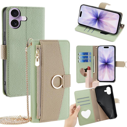 iPhone 17 Crossbody Litchi Texture Leather Phone Case - Green