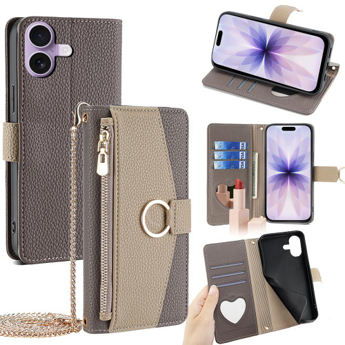 iPhone 17 Crossbody Litchi Texture Leather Phone Case - Grey