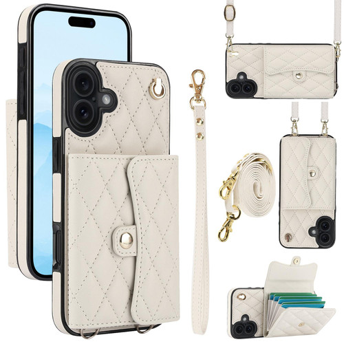 iPhone 17 Crossbody Rhombic Horizontal Wallet Leather Phone Case - White