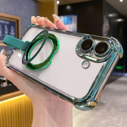 iPhone 17 Crystal Shield Ring Holde TPU + Acrylic Magnetic Phone Case - Green