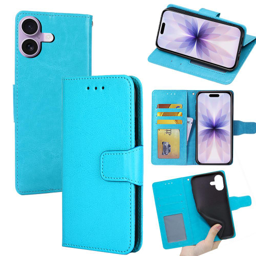 iPhone 17 Crystal Texture Leather Phone Case - Sky Blue