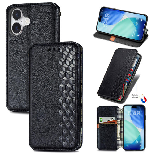 iPhone 17 Cubic Grid Pressed Magnetic Leather Phone Case - Black