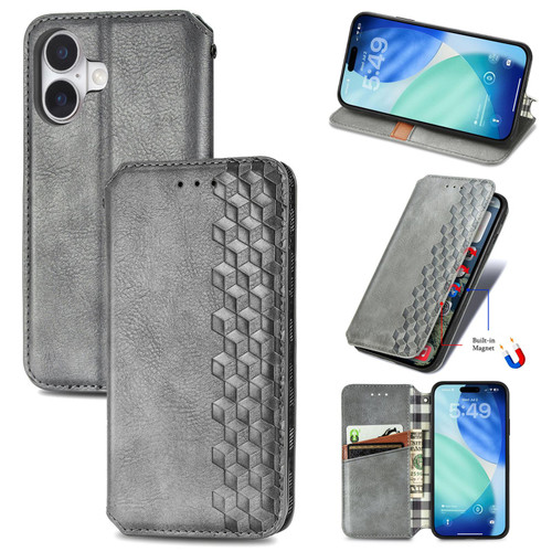 iPhone 17 Cubic Grid Pressed Magnetic Leather Phone Case - Gray