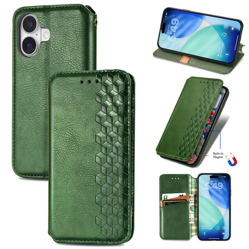 iPhone 17 Cubic Grid Pressed Magnetic Leather Phone Case - Green