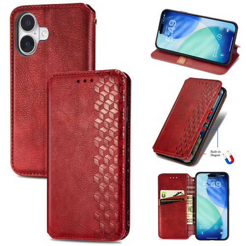 iPhone 17 Cubic Grid Pressed Magnetic Leather Phone Case - Red