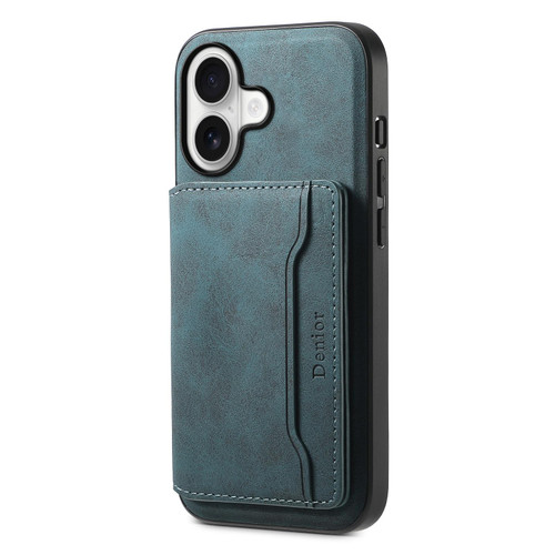 iPhone 17 Denior D13 Retro Texture Leather MagSafe Card Bag Phone Case - Blue