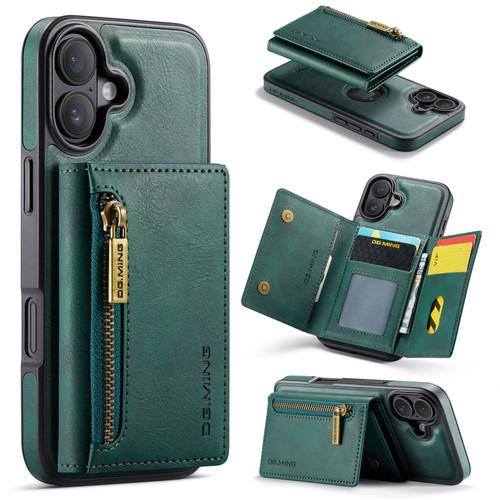 iPhone 17 DG.MING M5 Series Zip RFID Multi Card Detachable Leather Phone Case - Green