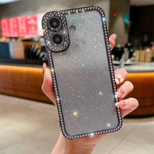 iPhone 17 Diamond Gradient Glitter Plated TPU Phone Case - Black