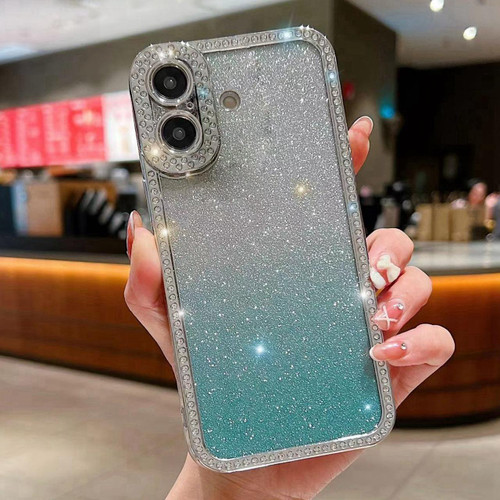iPhone 17 Diamond Gradient Glitter Plated TPU Phone Case - Green
