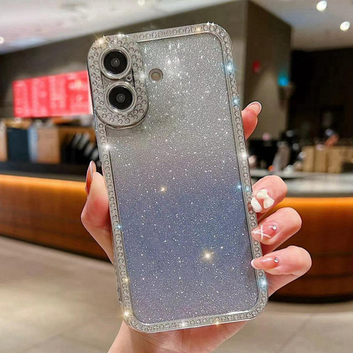 iPhone 17 Diamond Gradient Glitter Plated TPU Phone Case - Purple