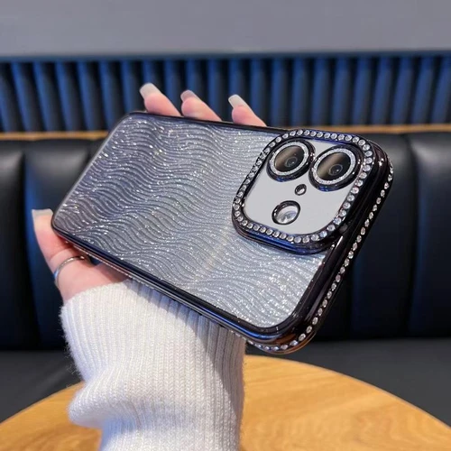 iPhone 17 Diamond Water Ripple Gradient Glitter TPU Phone Case - Black