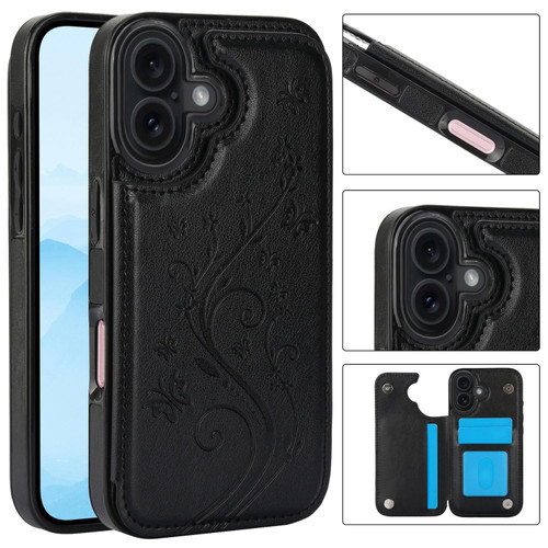 iPhone 17 Double Buckle Butterfly Embossing PU Phone Case - Black