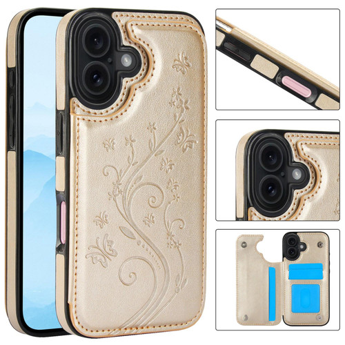 iPhone 17 Double Buckle Butterfly Embossing PU Phone Case - Gold
