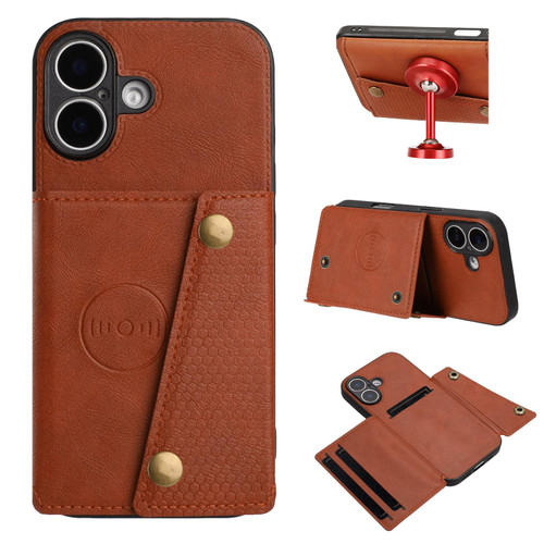 iPhone 17 Double Buckle Card Slots Magnetic Phone Case - Brown