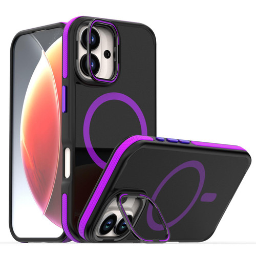 iPhone 17 Dual-Color Skin Feel Magnetic Phone Case with Lens Frame Holder - Purple