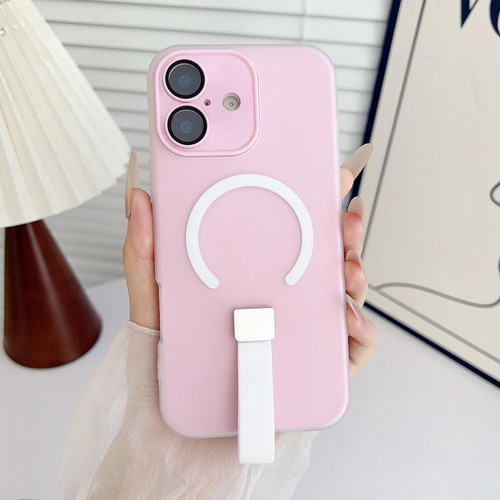 iPhone 17 Eagle Eye Dual-layer Jelly Magnetic Phone Case with Silicone Strap & Lens Film - Pink