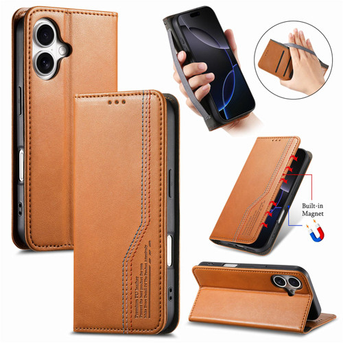 iPhone 17 Elastic Wristband Magnetic Suction Leather Phone Case - Brown