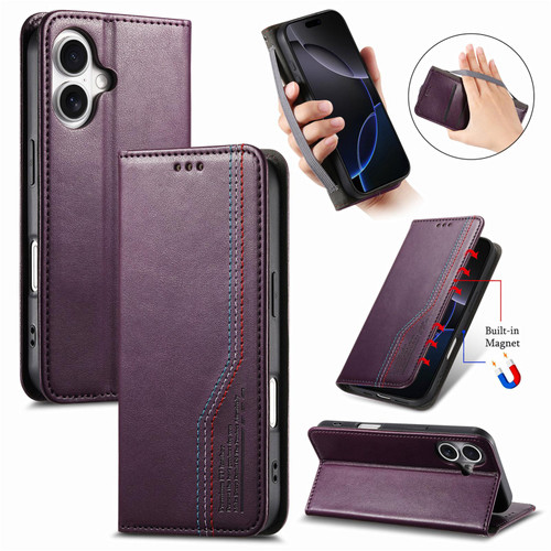 iPhone 17 Elastic Wristband Magnetic Suction Leather Phone Case - Purple