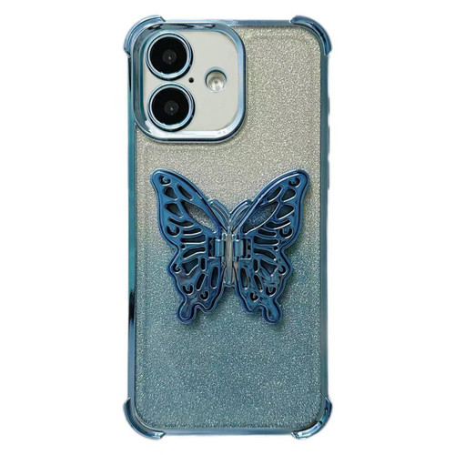 iPhone 17 Electroplated Glitter 3D Butterfly Four-corner Shockproof TPU Phone Case - Gradient Blue