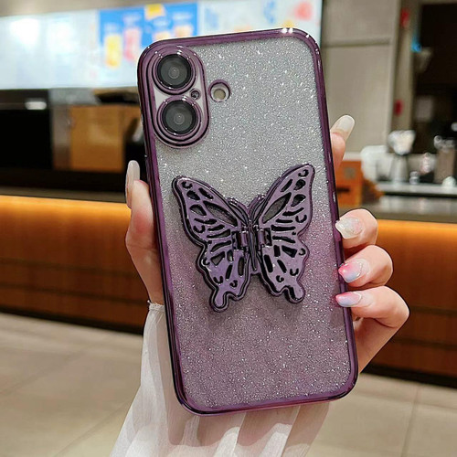 iPhone 17 Electroplated Gradient Glitter 3D Butterfly TPU Phone Case - Gradient Purple