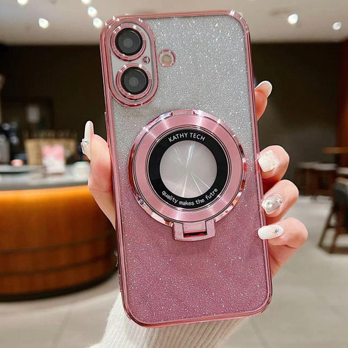 iPhone 17 Electroplated Holder Gradient Glitter MagSafe Phone Case - Pink