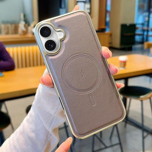 iPhone 17 Electroplated PC Side Vegan Leather-Texture MagSafe Phone Case - Purple