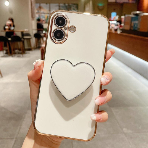 iPhone 17 Electroplating Love Heart Holder TPU Phone Case - White