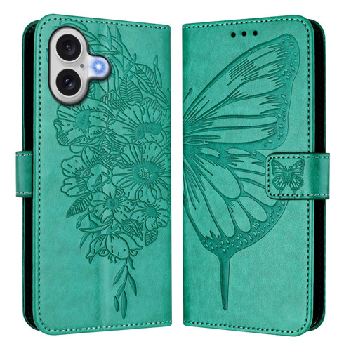iPhone 17 Embossed Butterfly Leather Phone Case - Green