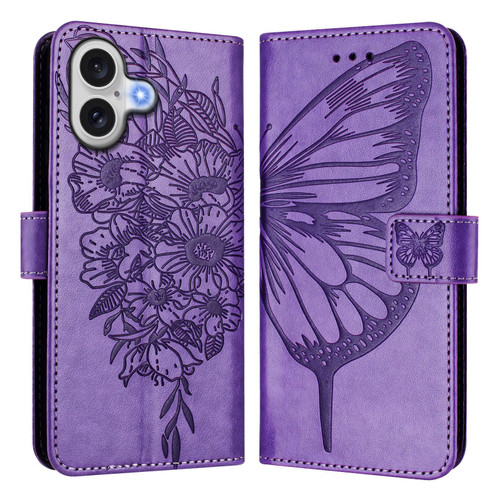 iPhone 17 Embossed Butterfly Leather Phone Case - Light Purple