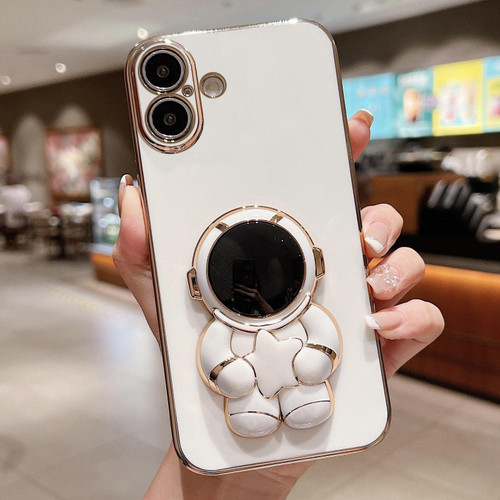 iPhone 17 Embrace Stars Electroplating Astronaut Holder Phone Case - White