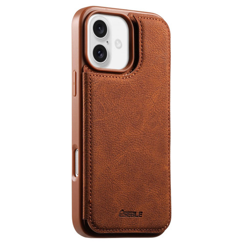 iPhone 17 ESEBLE Retro Texture Double Buckle Card Slot Phone Case - Brown
