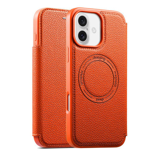 iPhone 17 ESEBLE Ultra-thin Card Slot Magnetic Vegan Leather Phone Case - Orange