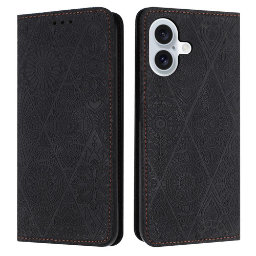 iPhone 17 Ethnic Embossed Adsorption Leather Phone Case - Black