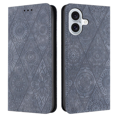 iPhone 17 Ethnic Embossed Adsorption Leather Phone Case - Grey