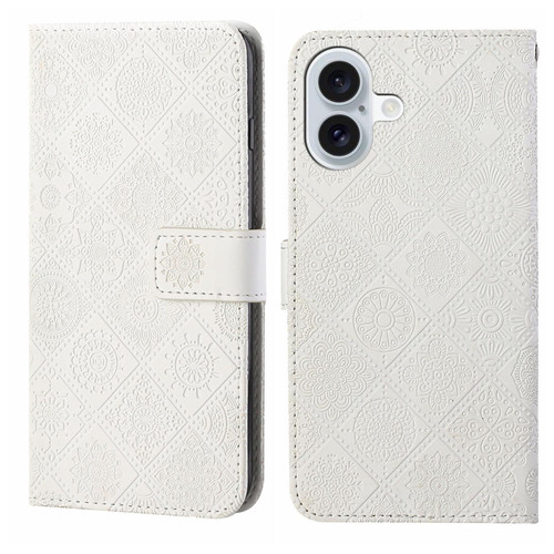 iPhone 17 Ethnic Style Embossed Pattern Leather Phone Case - White